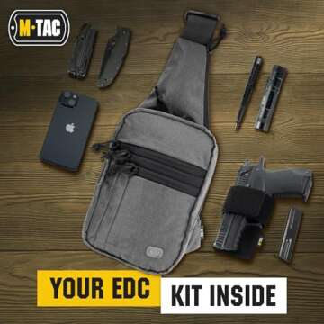 M-Tac Tactical Sling Bag for Men - Crossbody Concealed Carry Bag - Grey Melange Mens Crossbody Holster Bag