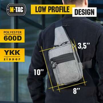 M-Tac Tactical Sling Bag for Men - Crossbody Concealed Carry Bag - Grey Melange Mens Crossbody Holster Bag