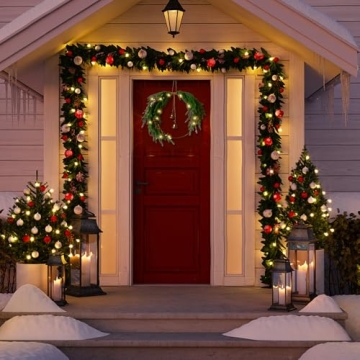 Elegant Norfolk Pine Christmas Wreath with Lights & Bells