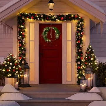 Elegant Norfolk Pine Christmas Wreath with Lights & Bells