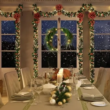 Elegant Norfolk Pine Christmas Wreath with Lights & Bells