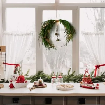 Elegant Norfolk Pine Christmas Wreath with Lights & Bells