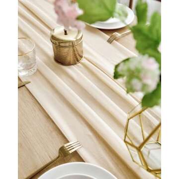 BOXAN Gorgeous Light Gold Table Runner 30x120 Inch for Ivory Wedding Rustic Boho Wedding Party Brida...