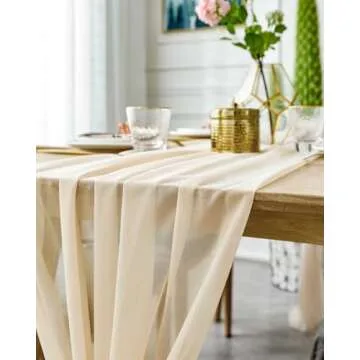 BOXAN Gorgeous Light Gold Table Runner 30x120 Inch for Ivory Wedding Rustic Boho Wedding Party Bridal Shower Decor Birthday Party Cake Table Decorations