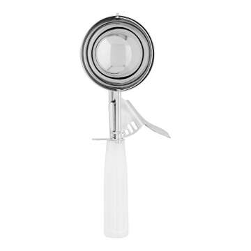 Restaurantware Met Lux 4.66 Ounce Portion Scoop with White Handle  - Durable Stainless Steel Disher ...