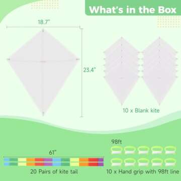 B bangcool DIY Kids Kite Kites Making Painting White Paper Blank Kites with Swivel Line for Boys & Girls Outdoor Park Beach Grassland Activities（30PCS）