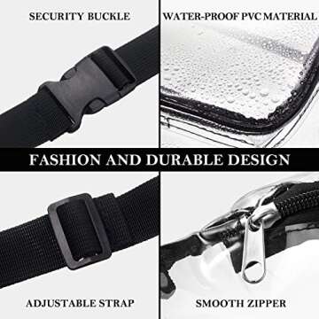 10 Pcs Clear Fanny Packs, Waterproof Clear Waist Bag Transparent Stadium Approved Purse Cute Adjustable Belt Bag Portable Waist Pack for Men Women Sports Travel Beach Concerts Events (Black)