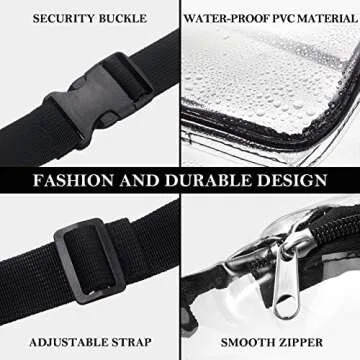 10 Pcs Clear Fanny Packs, Waterproof Clear Waist Bag Transparent Stadium Approved Purse Cute Adjustable Belt Bag Portable Waist Pack for Men Women Sports Travel Beach Concerts Events (Black)