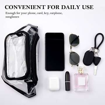 10 Pcs Clear Fanny Packs, Waterproof Clear Waist Bag Transparent Stadium Approved Purse Cute Adjustable Belt Bag Portable Waist Pack for Men Women Sports Travel Beach Concerts Events (Black)