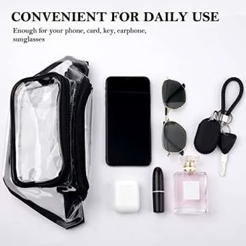 10 Pcs Clear Fanny Packs, Waterproof Clear Waist Bag Transparent Stadium Approved Purse Cute Adjustable Belt Bag Portable Waist Pack for Men Women Sports Travel Beach Concerts Events (Black)
