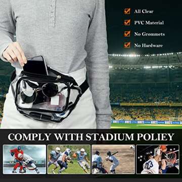 10 Pcs Clear Fanny Packs, Waterproof Clear Waist Bag Transparent Stadium Approved Purse Cute Adjustable Belt Bag Portable Waist Pack for Men Women Sports Travel Beach Concerts Events (Black)