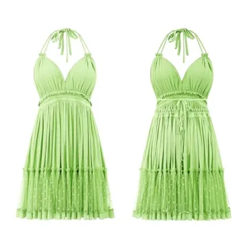 Sexy Summer Halter Mini Dress with Deep V-Neck & Patchwork