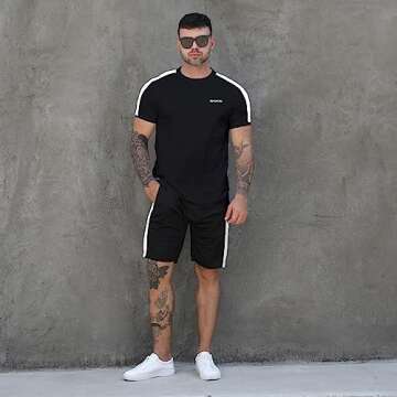 RPOVIG Shirts Shorts Workout Set:Men's 3 Pack Clothes Short set outfits Gym Active Athletic Basketba...