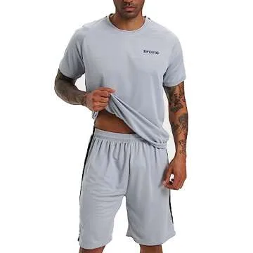 RPOVIG Shirts Shorts Workout Set:Men's 3 Pack Clothes Short set outfits Gym Active Athletic Basketball