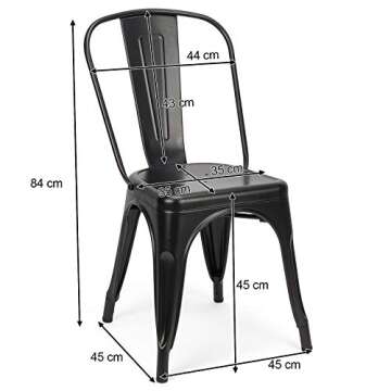 FVLFIL Set of 4 Metal Dining Chairs Indoor Outdoor Stackable Side Chairs Coffee Chair Classic Chic Industrial Vintage, Patio and Dining Metal Side Chairs (Black)