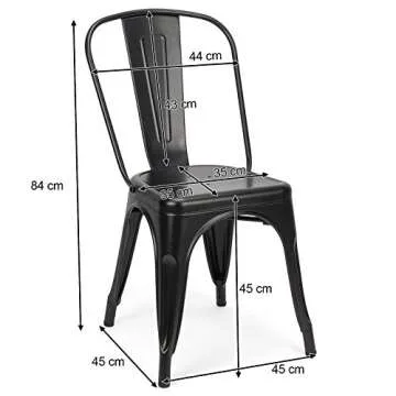 FVLFIL Set of 4 Metal Dining Chairs Indoor Outdoor Stackable Side Chairs Coffee Chair Classic Chic Industrial Vintage, Patio and Dining Metal Side Chairs (Black)