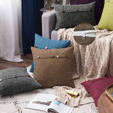 MIULEE Set of 2 Linen Throw Pillow Covers Cushion Case Triple Button Vintage Farmhouse Pillowcase for Couch Sofa Bed 20 x 20 Inch 50 x 50 cm Chocolate