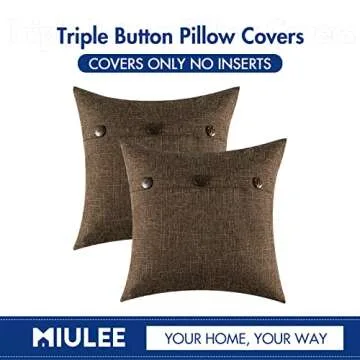 MIULEE Set of 2 Linen Throw Pillow Covers Cushion Case Triple Button Vintage Farmhouse Pillowcase for Couch Sofa Bed 20 x 20 Inch 50 x 50 cm Chocolate
