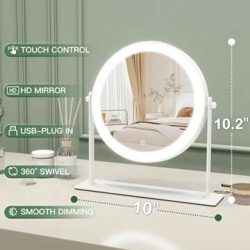 ROLOVE 10"x10" Lighted Makeup Mirror, Vanity Mirror with Lights, Dimmable Touch Screen, Light up Mir...