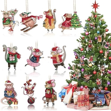 Soaoo 20 Pcs Christmas Mouse Wooden Ornaments