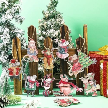Soaoo 20 Pcs Christmas Mouse Wooden Ornaments
