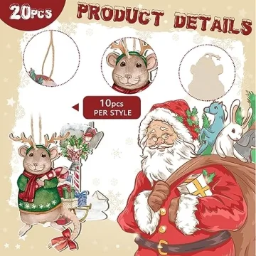 Soaoo 20 Pcs Christmas Mouse Wooden Ornaments