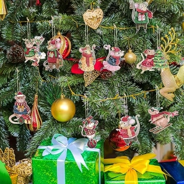 Soaoo 20 Pcs Christmas Mouse Wooden Ornaments