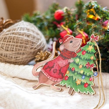 Soaoo 20 Pcs Christmas Mouse Wooden Ornaments
