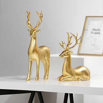 FANTESTICRYAN Golden Reindeer Statues Set for Decor