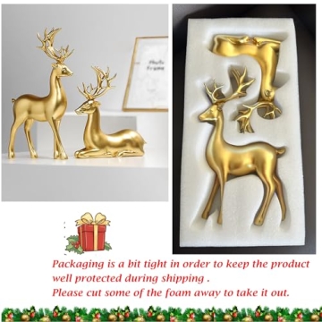 FANTESTICRYAN Golden Reindeer Statues Set for Decor