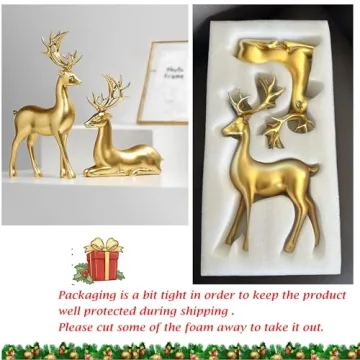 FANTESTICRYAN Golden Reindeer Statues Set for Decor