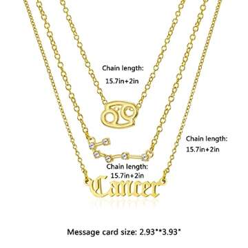 3Pcs Zodiac Necklace Set 12 Constellation Sign Pendant Necklace Astrology Birthday Gift for Women (C...