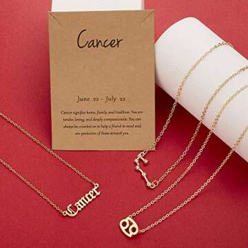 3Pcs Zodiac Necklace Set 12 Constellation Sign Pendant Necklace Astrology Birthday Gift for Women (Cancer(6.22~7.22))