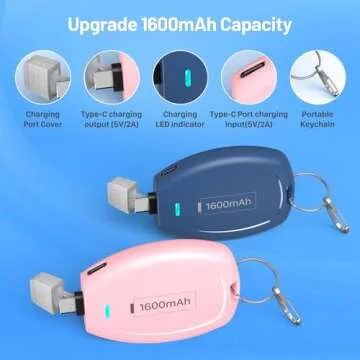 Ultra-Compact HUAENG USB C Keychain Portable Charger 2-Pack