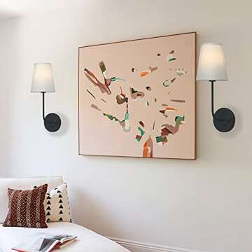 Pathson Set of 2 Rustic Wall Sconces with Light-Yellow Fabric Shade Not Pure White, Bathroom Vanity Lights Modern Wall Sconce Lighting for Bedroom Living Room (Black)