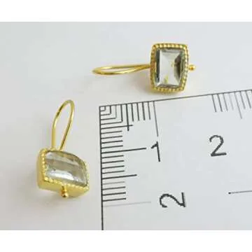 Green Amethyst Gold Plated Sterling Silver Drop Earrings - Handmade Jewelry Gift Ideas for Women - Natural Gem Gemstone - Birthday Valentine's Mother's Day Gift (prasiolite-quartz)