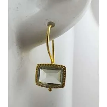 Green Amethyst Gold Plated Sterling Silver Drop Earrings - Handmade Jewelry Gift Ideas for Women - Natural Gem Gemstone - Birthday Valentine's Mother's Day Gift (prasiolite-quartz)