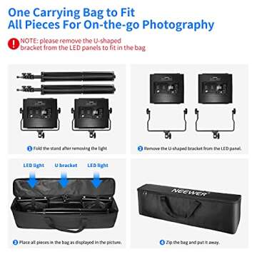 Neewer 2 Packs Advanced 2.4G 660 LED Video Light Dimmable Bi-Color Photography Lighting Kit with Bag