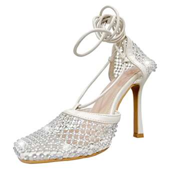 Richealnana Women's Crystals Lace Up Sandals - Chic Comfort