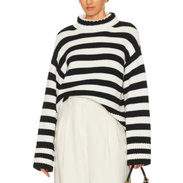 Perbai Womens 2024 Fall Winter Stripe Turtleneck Pullover Sweater