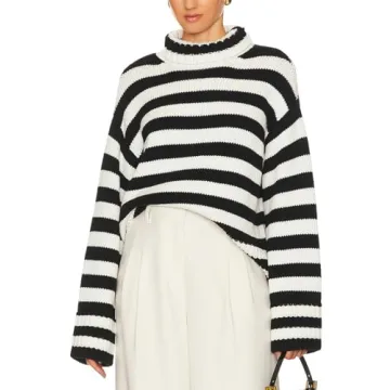 Perbai Womens 2024 Fall Winter Stripe Turtleneck Pullover Sweater