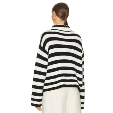 Perbai Womens Fall Winter Striped Turtleneck Sweater