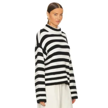 Perbai Womens Fall Winter Striped Turtleneck Sweater