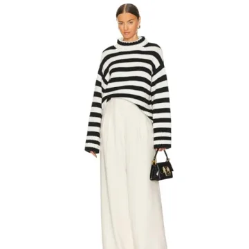 Perbai Womens Fall Winter Striped Turtleneck Sweater