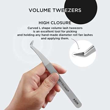 Volume Lash Tweezers Beyelian Lash Tweezers for Eyelash Extensions, Curved L High Precision Tip for ...