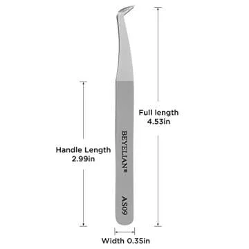 Volume Lash Tweezers Beyelian Lash Tweezers for Eyelash Extensions, Curved L High Precision Tip for Mega Fans, Stainless Steel AS09 Silver.