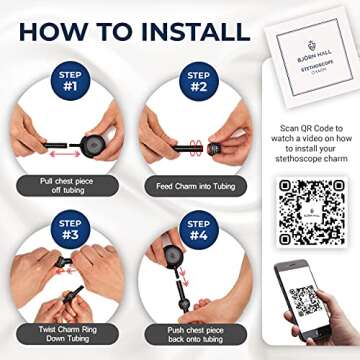 BJÖRN HALL Stethoscope Cardiology Charms for Littman Black | Fits Cardiology | Stethoscope Charms for Nurses | Ultrascope Gift for Men or Women Nurses, LVN, LPN Vet | Rose Gold - Ebony Beauty Crystal