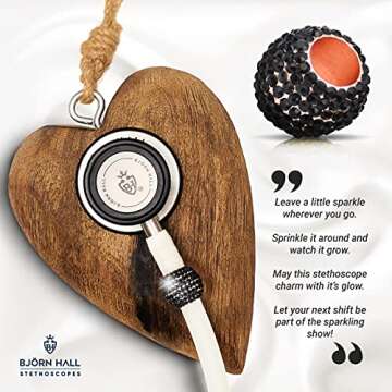 BJÖRN HALL Stethoscope Cardiology Charms for Littman Black | Fits Cardiology | Stethoscope Charms for Nurses | Ultrascope Gift for Men or Women Nurses, LVN, LPN Vet | Rose Gold - Ebony Beauty Crystal