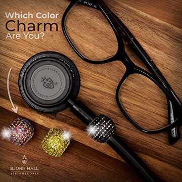 BJÖRN HALL Stethoscope Cardiology Charms for Littman Black | Fits Cardiology | Stethoscope Charms for Nurses | Ultrascope Gift for Men or Women Nurses, LVN, LPN Vet | Rose Gold - Ebony Beauty Crystal