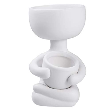 Wakauto Ceramic Plant, Pot Sitting Human Shaped Planter Plant Container - Succulent Cactus Bonsai Pl...